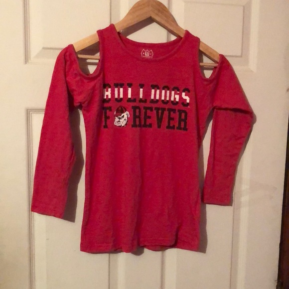 Georgia Bulldogs Bulldogs Forever Pinkish Red Could Shoulder Tee Girls Medium 10 - Picture 1 of 12